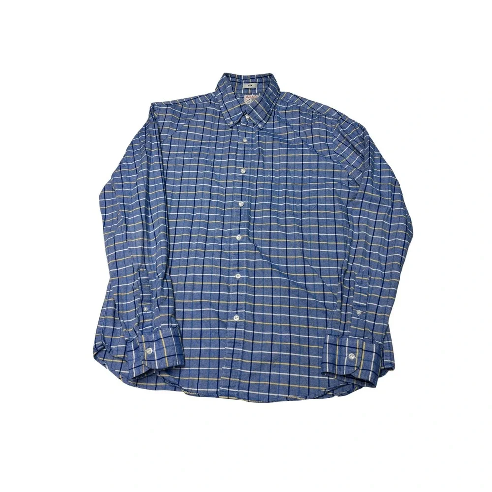 J. Crew Mens Slim Broken-In Oxford Blue Plaid Organic Cotton‎ Shirt Large L